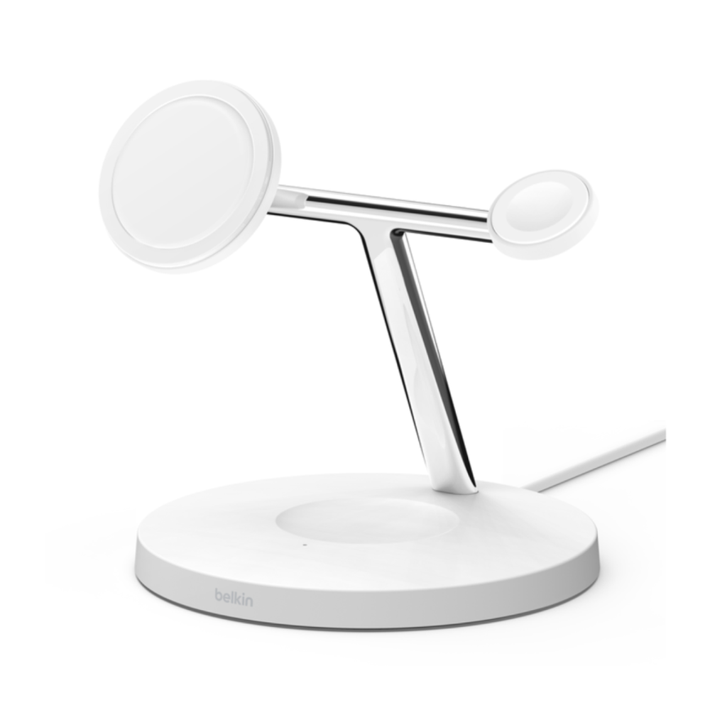 Зарядная станция MagSafe Belkin BoostCharge Pro для iPhone, Apple Watch и AirPods (Qi2) (WIZ009V2, EU) Беспроводная зарядка: Qi 15 Вт, магнитное крепление для зарядки Apple Watch. Проводная зарядка: нет. Сертификация Qi2. Есть LED-индикация