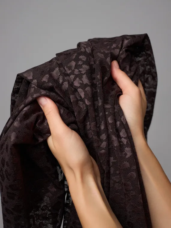 Ткань сетка эластичная, дизайн леопард, глянец, Турция, шоколад