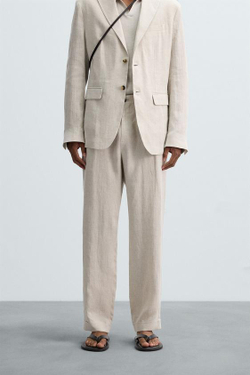 ZARA КОСТЮМНЫЕ БРЮКИ ИЗ 100% ЛЬНА, ПЕСОЧНЫЙ