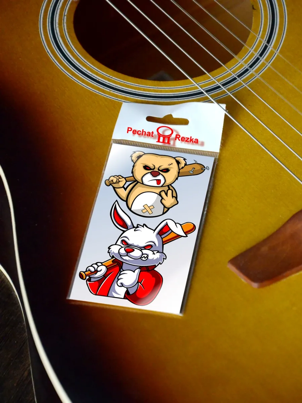 Стикеры - Мишка и Кролик с битой