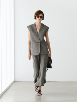 Massimo Dutti Льняная расклешенная юбка миди, черный