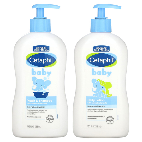 Cetaphil, Baby, набор основных средств для здоровой кожи, набор из 2 предметов, 399 мл (13,5 жидк. унц.)