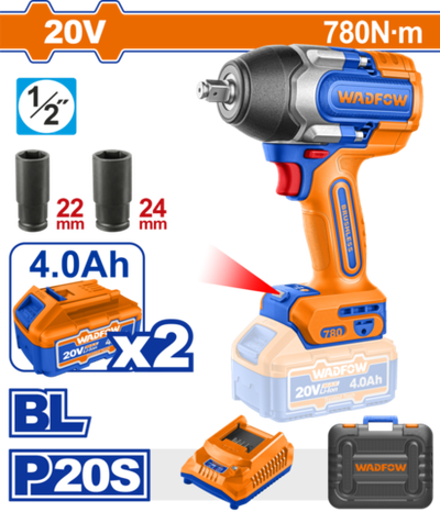 Гайковерт аккумуляторный 20В, 780 Нм, б/щ (4) WADFOW WCD1B78