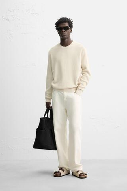 ZARA ДЖЕМПЕР КЛАССИЧЕСКОГО КРОЯ С РЕЛЬЕФНОЙ ТКАНЬЮ, ЭКРЮ