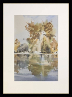 Картина авторская акварельная в паспарту 30х40 см на стену для интерьера "Берег Сетуни. Осень"