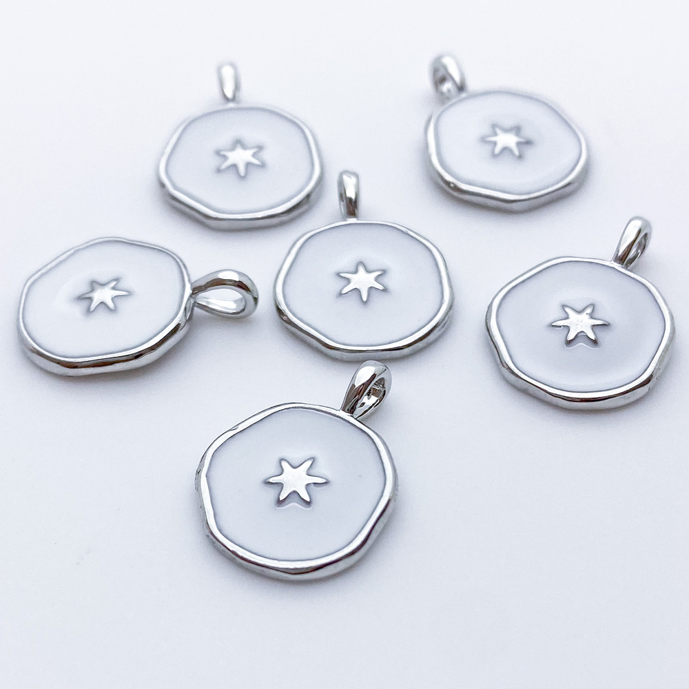 Подвеска Звезда, цвет серебро+белый, размер 17*13 мм, цена за 1 шт