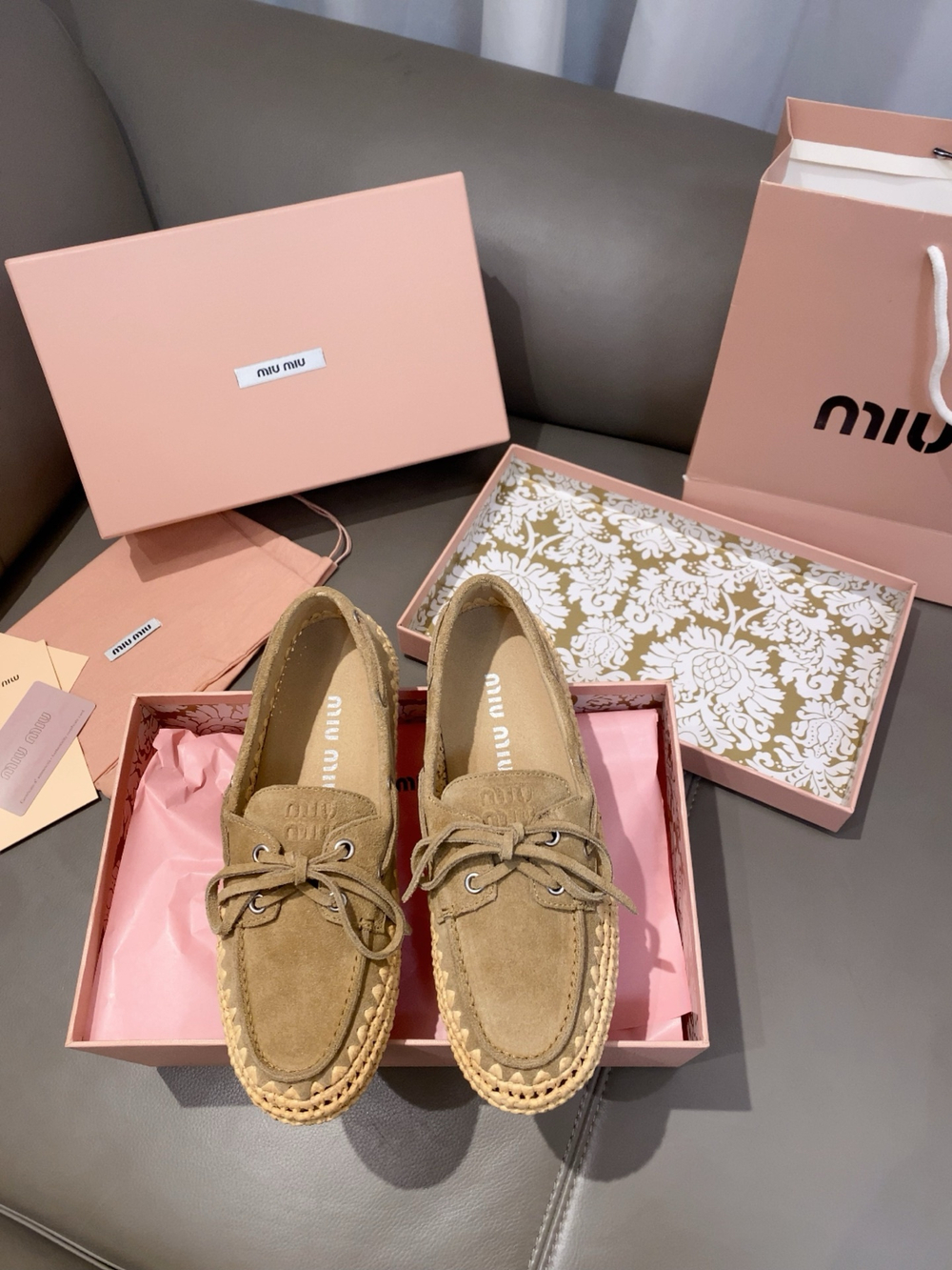 Miu Miu Suede and Raffia Boat Shoes (3 colors)