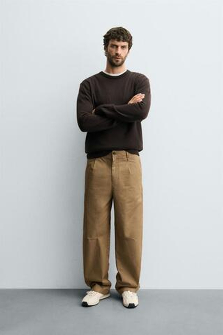 ZARA БРЮКИ ЧИНОС RELAXED FIT СО СКЛАДКАМИ, РЫЖЕВАТО-КОРИЧНЕВЫЙ