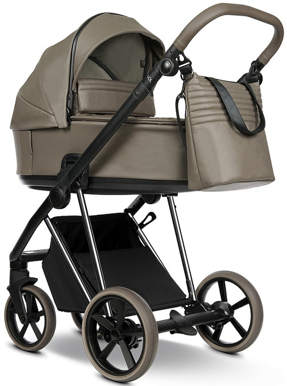 Детская коляска Roan Sol Vintage Luxury Leather 2.0 3 в 1 с автокреслом Tutis Elo Black VEGA26DB Rum Raisin/Nickel/руч.Cappuccino