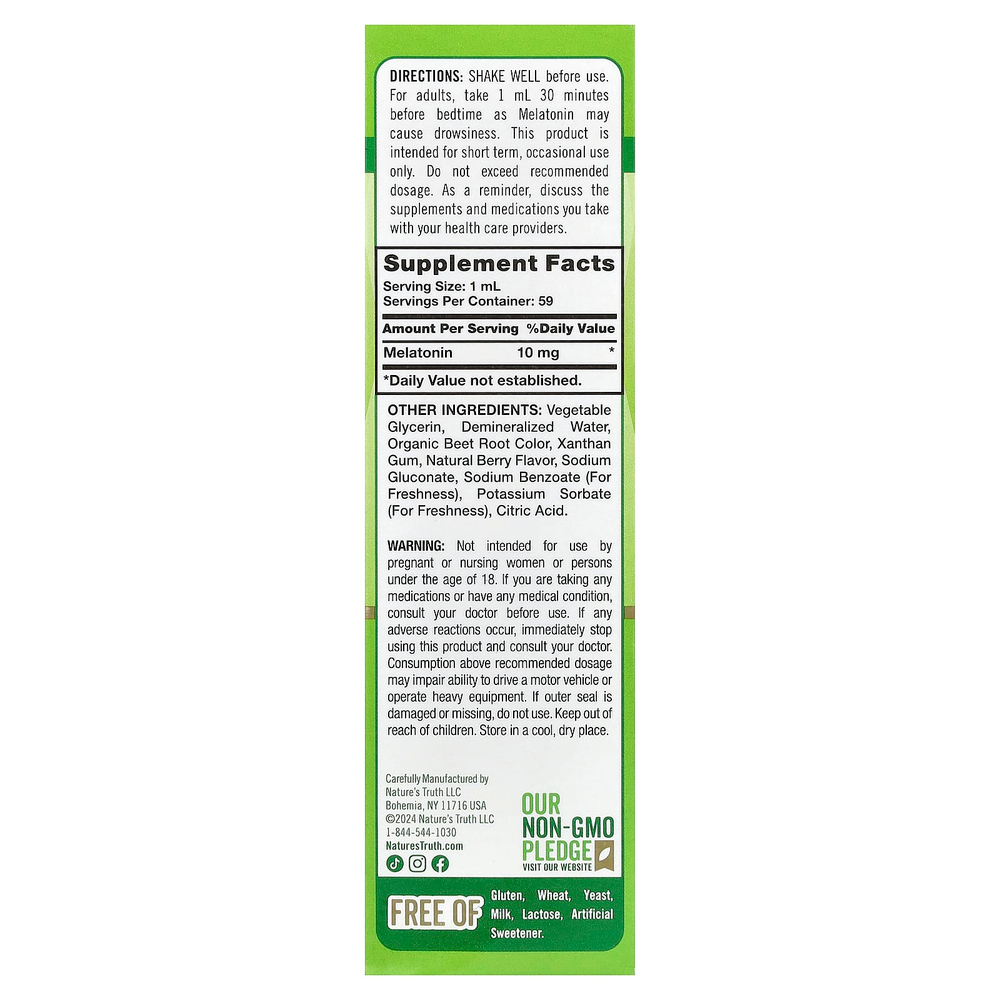 Nature's Truth, жидкий мелатонин, со вкусом ягод, 59 мл (2 жидк. унции)