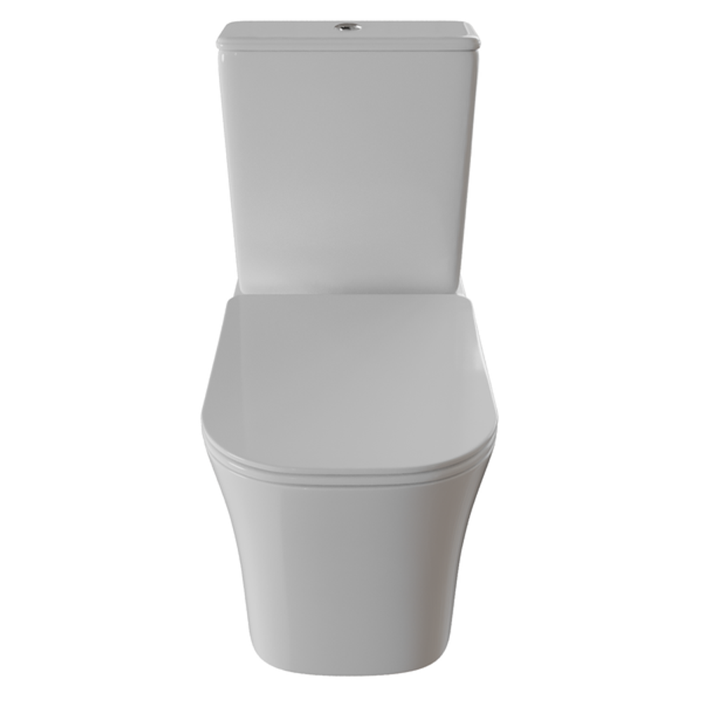 Унитаз-компакт безободковый WAVE PROMO гориз, нижн, 2-кн.арм, сид. дюропл, м/л, быстр, БЕЛЫЙ глянец