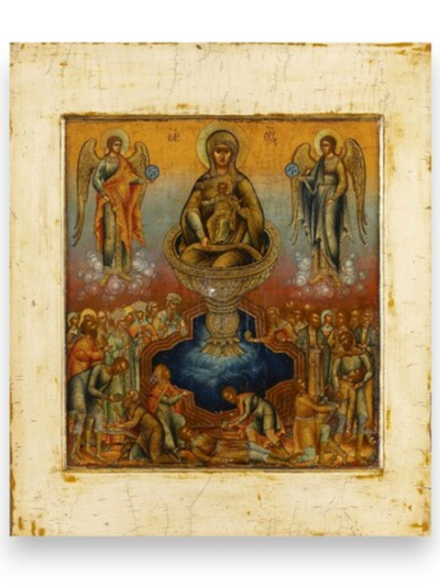 Живоносный Источник икона Божией Матери деревянная на левкасе