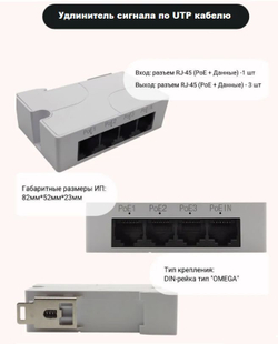 PoE Extender. Удлинитель сигнала по UTP кабелю, разветвитель PoE 1/3