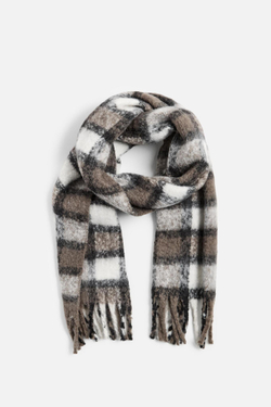 ZARA ШАРФ ИЗ РЕЛЬЕФНОЙ ТКАНИ В КЛЕТКУ, СЕРОВАТО-КОРИЧНЕВЫЙ