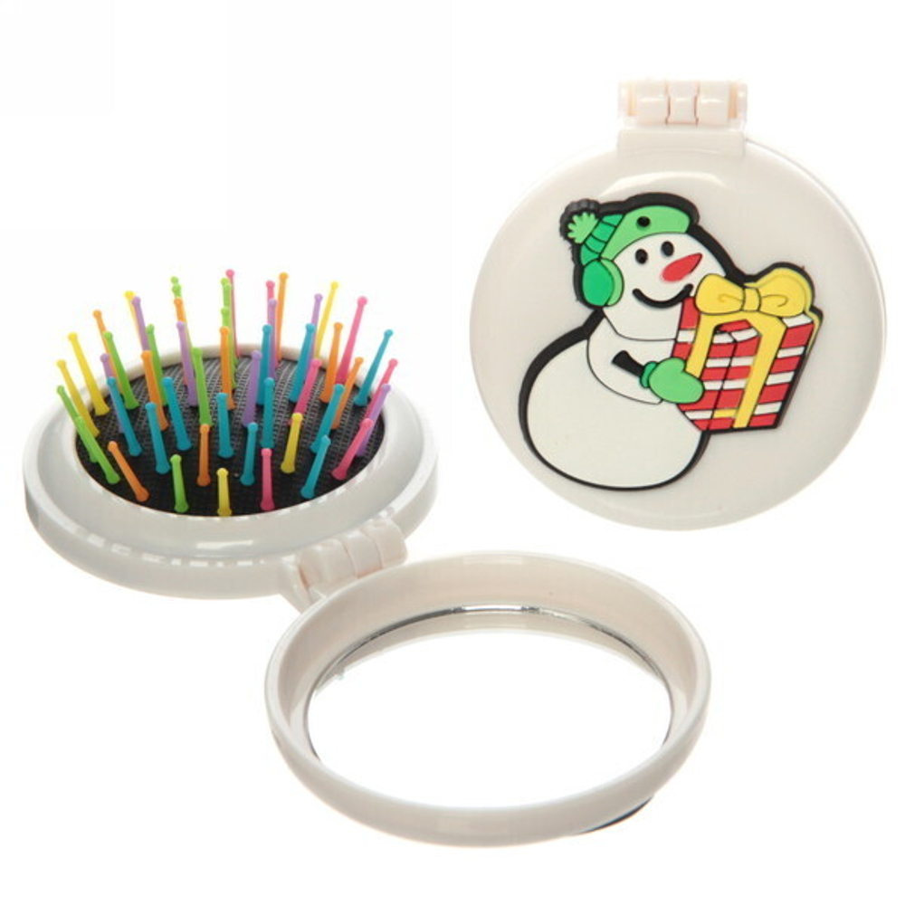 Расчёска массажная складная с зеркалом «Funny friends - Снеговичок Рич», цвет микс, d-6см (пакет с подвесом)