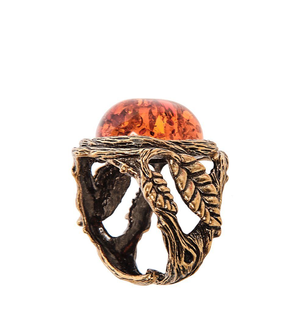AM-2435 Кольцо «Дерево» (латунь, янтарь)