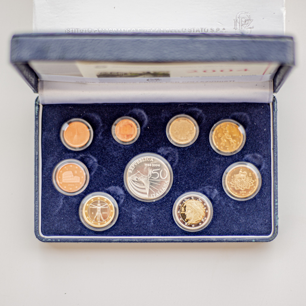 Italy 2004 Proof Coin Set "Federico Fellini" with 5 EUR Silver Coin "50 Years of Television Broadcasting in Italy"