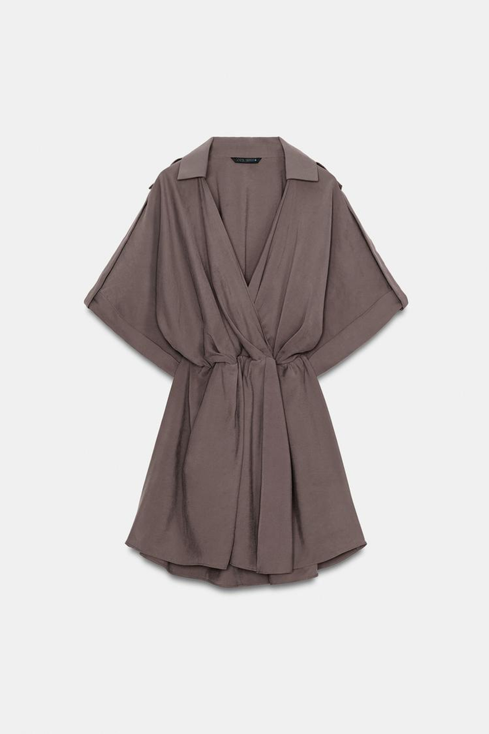 ZARA КОРОТКОЕ ПЛАТЬЕ НА ЗАПАХ, КОРИЧНЕВЫЙ