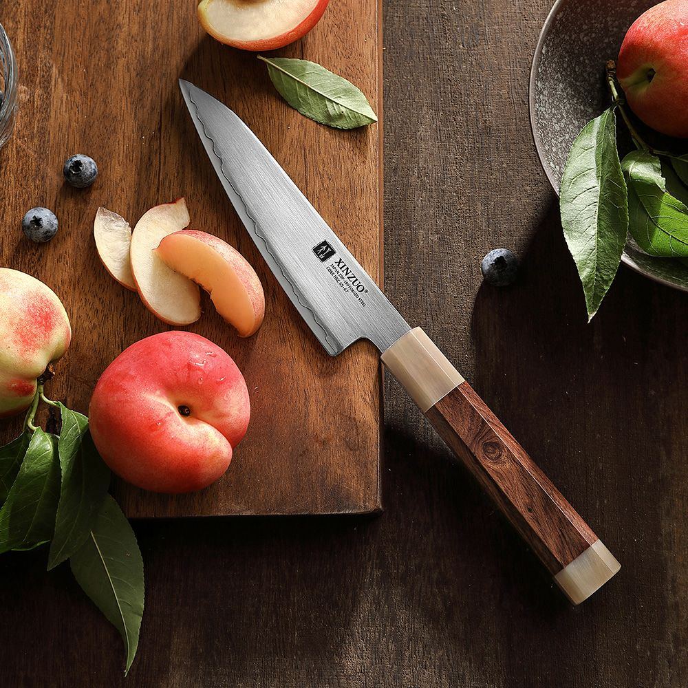Кухонный нож Xinzuo X05Z Utility нож 5,5 дюймов клинок ZDP189 рукоять железное дерево и кость, длина лезвия 14 см
