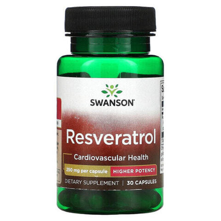 Ресвератрол Swanson, Ресвератрол, высокая эффективность, 250 мг, 30 капсул