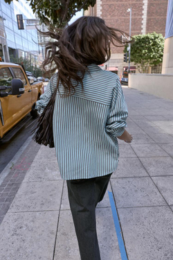 ZARA РУБАШКА ОВЕРСАЙЗ ИЗ ПОПЛИНА В ПОЛОСКУ, СИНИЙ/БЕЛЫЙ