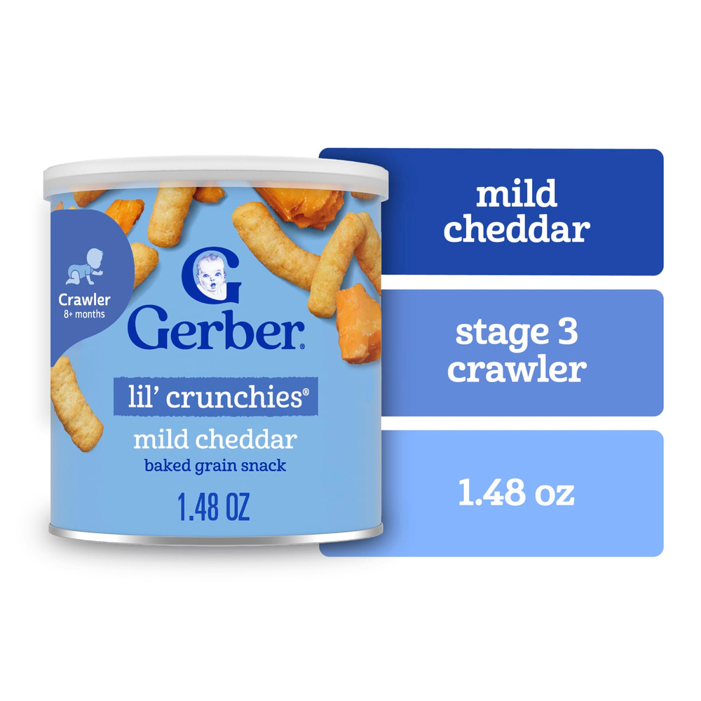 Gerber, Lil' Crunchies®, запечённый злаковый снек, для детей от 8 месяцев, мягкий чеддер, 42 г (1,48 унции)