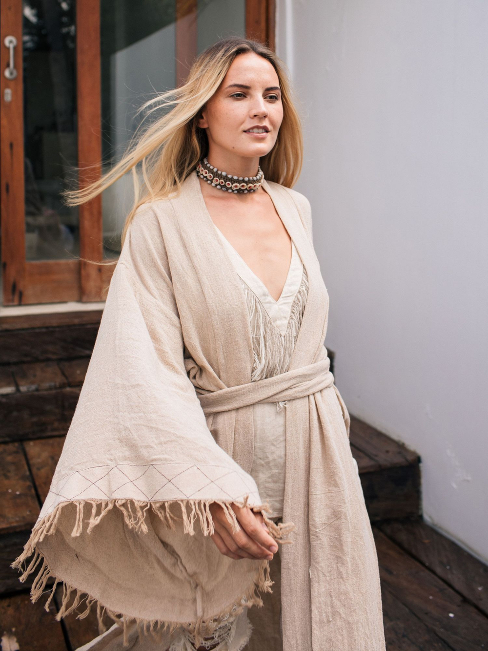 Кимоно с разрезами (бежевый)