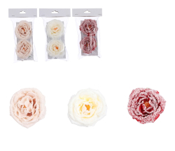 Розы на клипсе 2шт 4х8см House of Seasons белая/розовая/заснеженная 3 вида