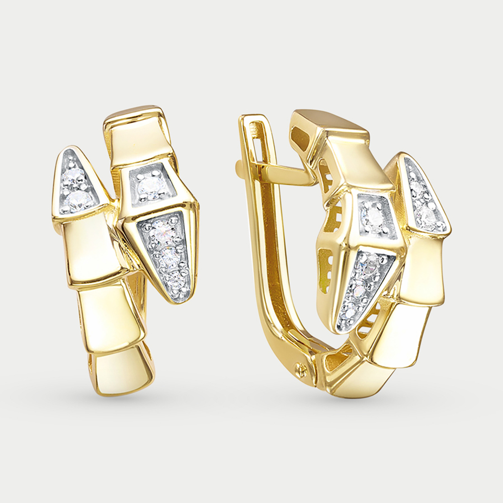 Серьги женские с фианитами из желтого золота 585 пробы