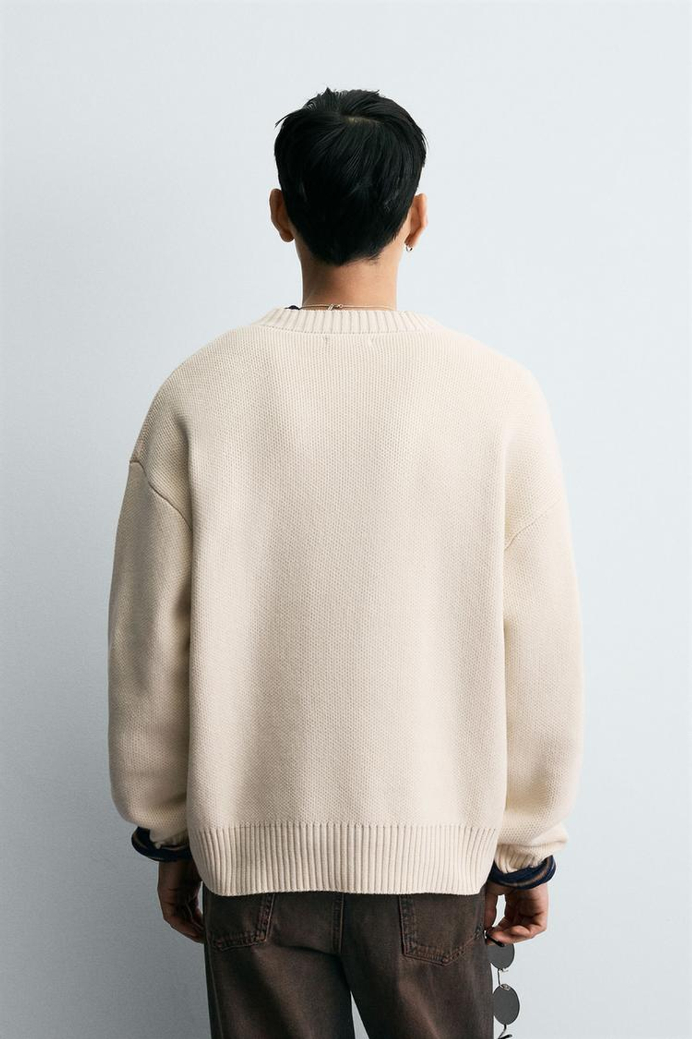 ZARA СВИТЕР ИЗ ХЛОПКА С РЕЛЬЕФНОЙ ТКАНЬЮ, ЭКРЮ