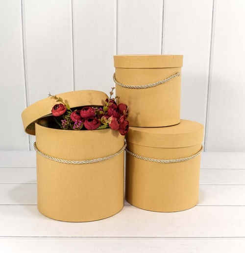 Коробки Цилиндр Набор 3 шт. из дизайнерской бумаги Бежевый