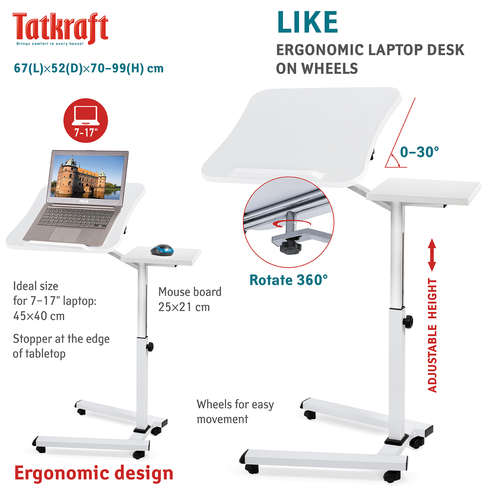 Столик для ноутбука Tatkraft Like , из хромированной стали и МДФ, регулируется по высоте