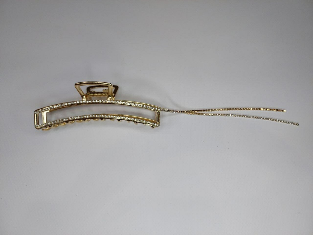 Заколка. Краб для волос со стразами и подвесками. Прямоугольная.