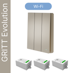 Умный беспроводной выключатель GRITT Evolution 3кл. золотистый комплект: 1 выкл. IP67, 3 реле 1000Вт 433 + WiFi с управлением со смартфона, EV221330GWF