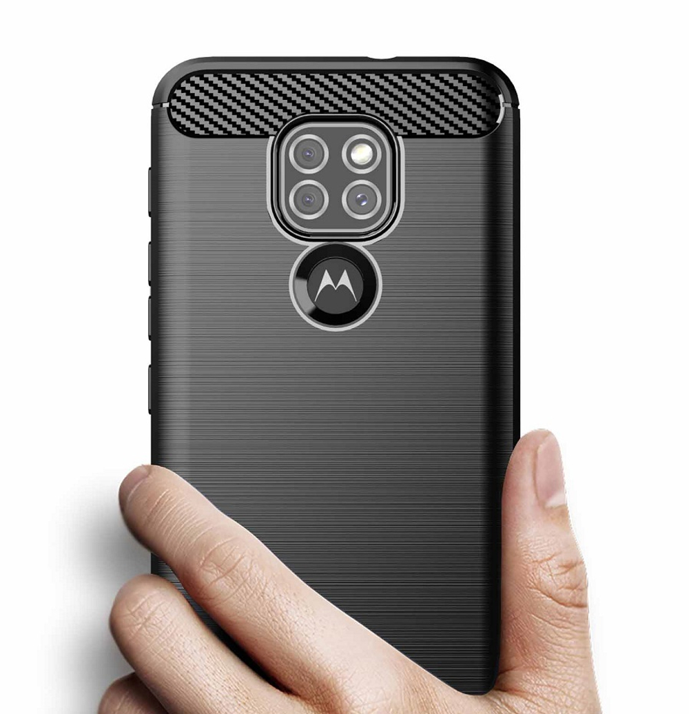 Чехол черного цвета для смартфона Motorola G9 Play, серии Carbon (карбон дизайн) от Caseport