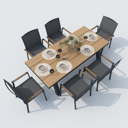 Обеденная группа Ideal Patio МИРРА СОЛА каркас карбон, стол поливуд 180, текстилен серый