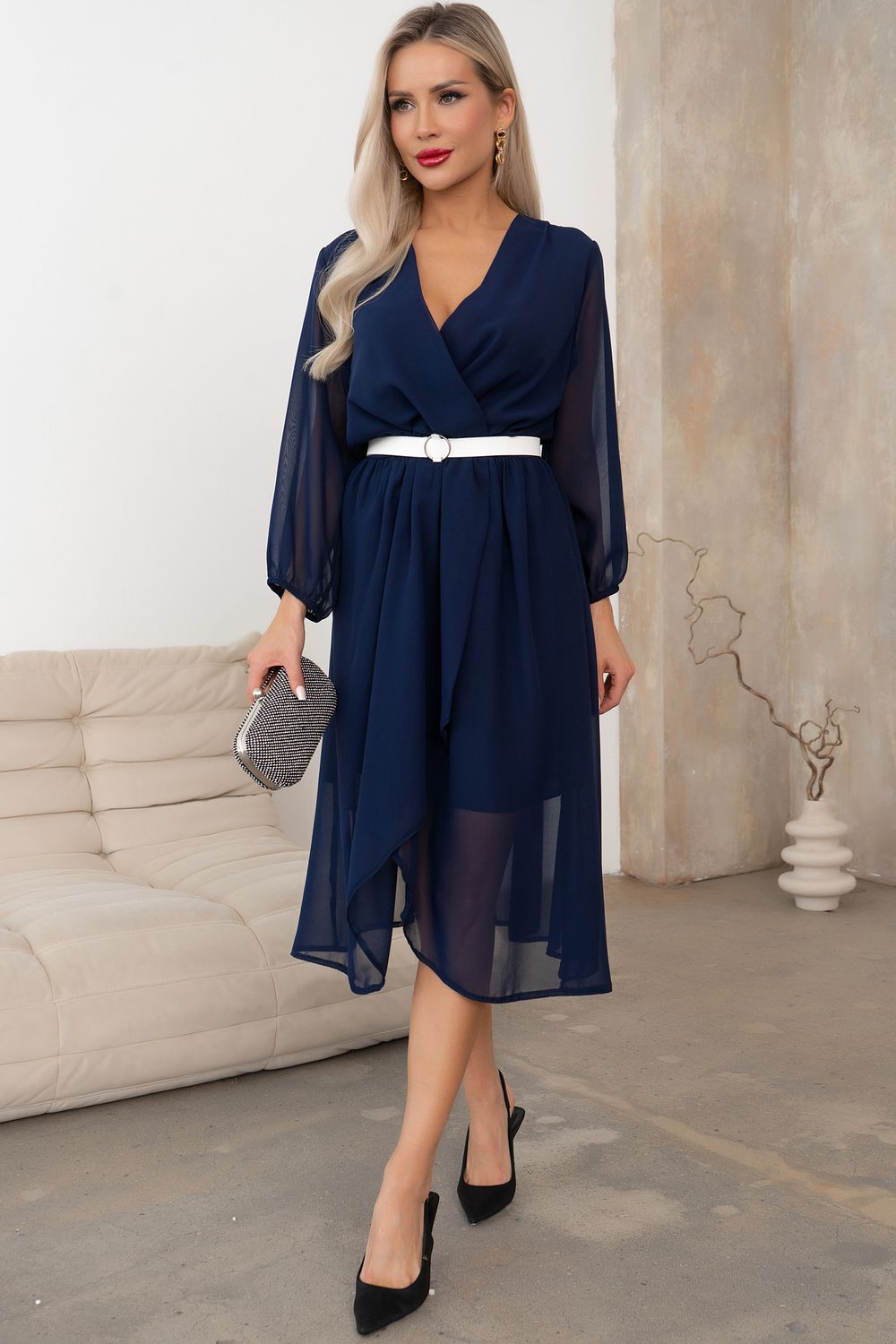 Платье шифоновое (синий) Р11-1207/7 Nikol