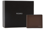 PEDRO Calfskin Textile Card Holder Wallet Men"s Black/Umber