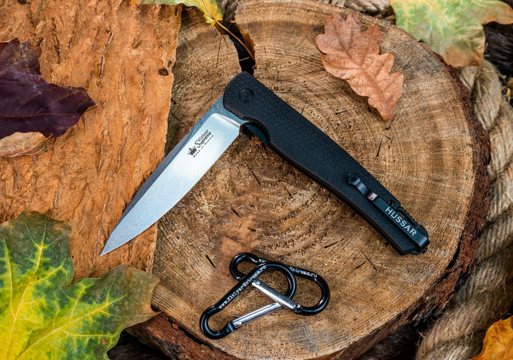 Нож складной Kizlyar Supreme HUSSAR VG-10 (Cryo) SW G10-BH (Stonewash, G10 Black Handle)