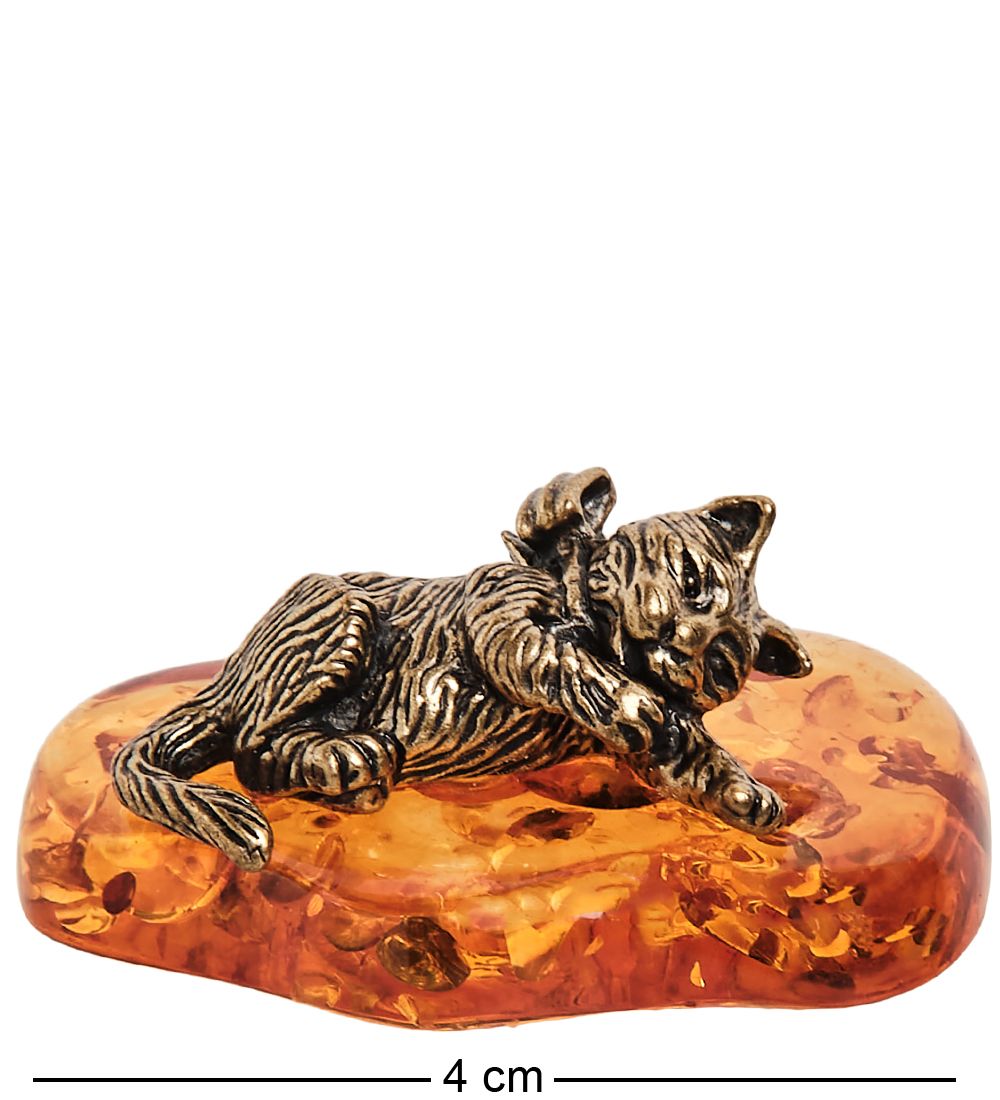 Народные промыслы AM-1037 Фигурка «Кот с любовью» (латунь, янтарь)