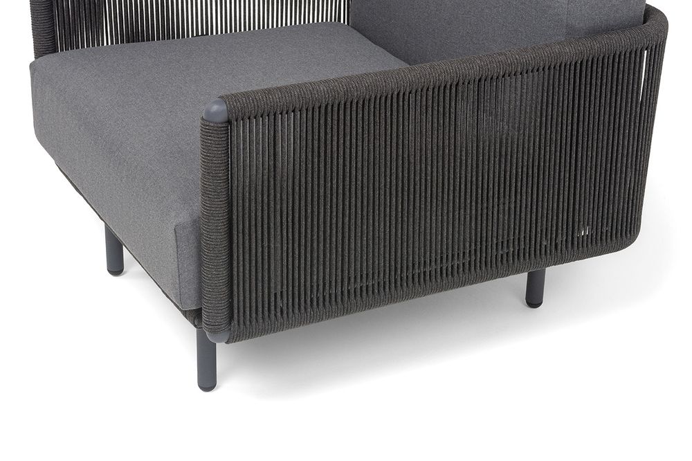 "Джелло" кресло плетеное из роупа, каркас алюминий темно-серый (RAL7024) муар, роуп темно-серый круглый, ткань темно-серая 027