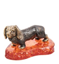 Народные промыслы AM-1320 Фигурка «Такса с ошейником» (латунь, янтарь)