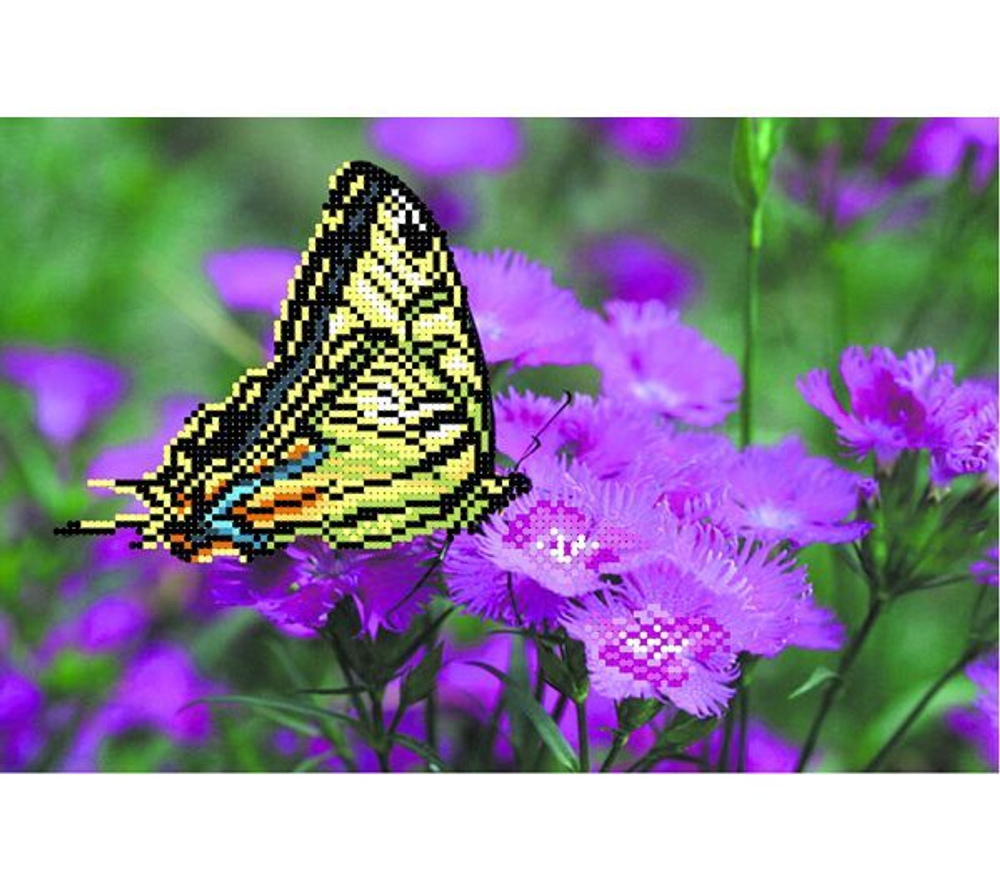 Канва (шелк) с нанесенным рисунком. Инструкция для частичной вышивки бисером. Указанное кол-во цвето