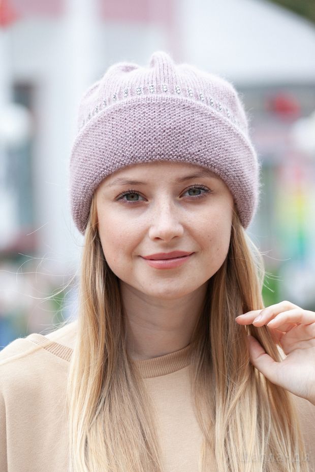 52bo9 Шапка кулирка с отворотом Катта (Жемчуг / 56-59 / Диадема / 30х30х6 / б/р / Белый / Трикотаж / 0.3)