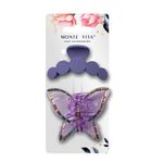 Крабы для волос НАБОР 2 шт., 7 см / 10 см, глянцевый, soft touch, фиолетовый, MONTE VITA, 457033