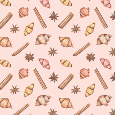 Круассаны, корица и анис на розовом