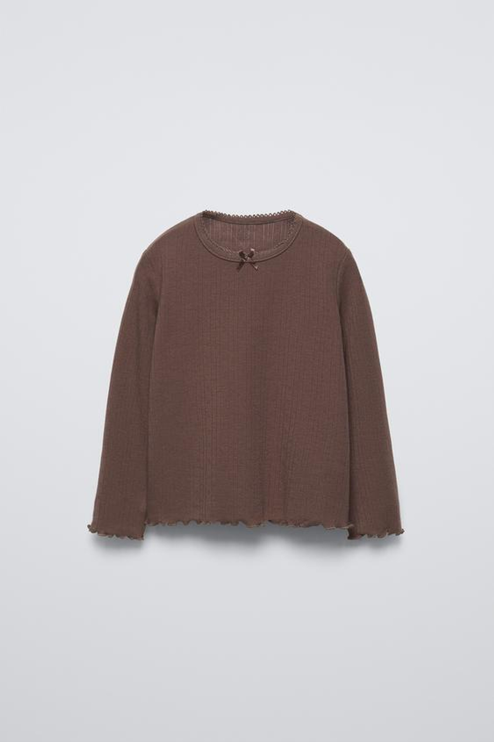 ZARA ФУТБОЛКА POINTELLE С БАНТОМ, ШОКОЛАДНЫЙ