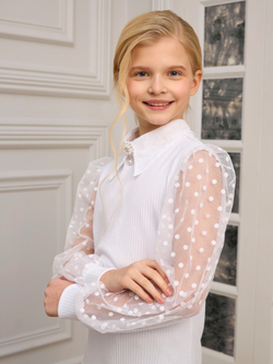 Блузка школьная для девочки с длинным рукавом белая