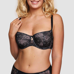 Лёгкий бюстгальтер-балконет с мягкой чашкой на каркасах (Размер: 85C) (Цвет: черный с бежевым)