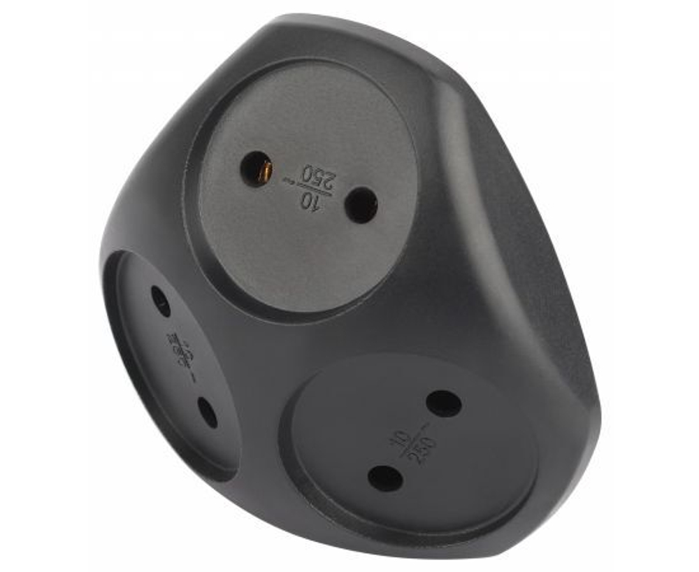 Разветвитель электрический ЭРА SPx-3-B на 3 розетки без заземления 10А черный